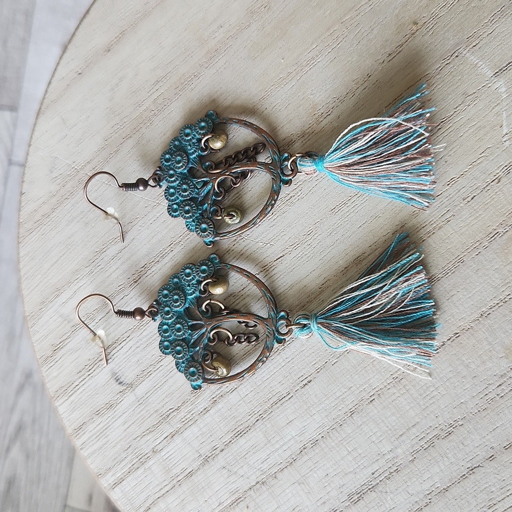 Tree of Life Bronze Tassel Earrings